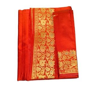 Indian Women's NEW Brocade Artificial/ART Silk Sari SAREE DARK ORANGE Blouse PC